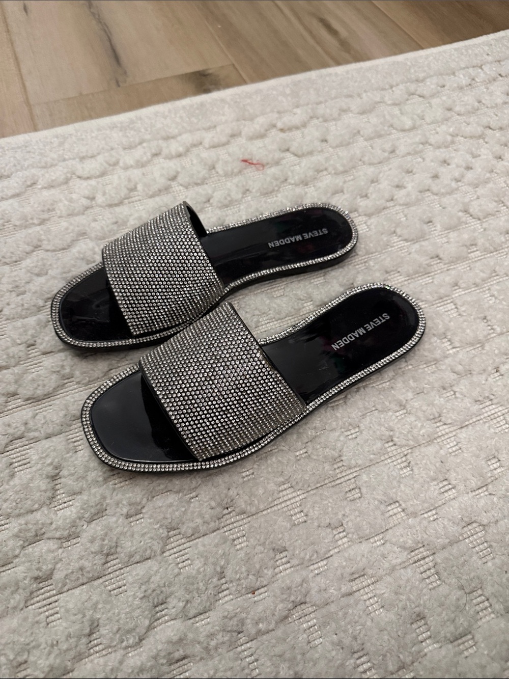 Steve Madden Black Crystal-Embellished Slide Mules